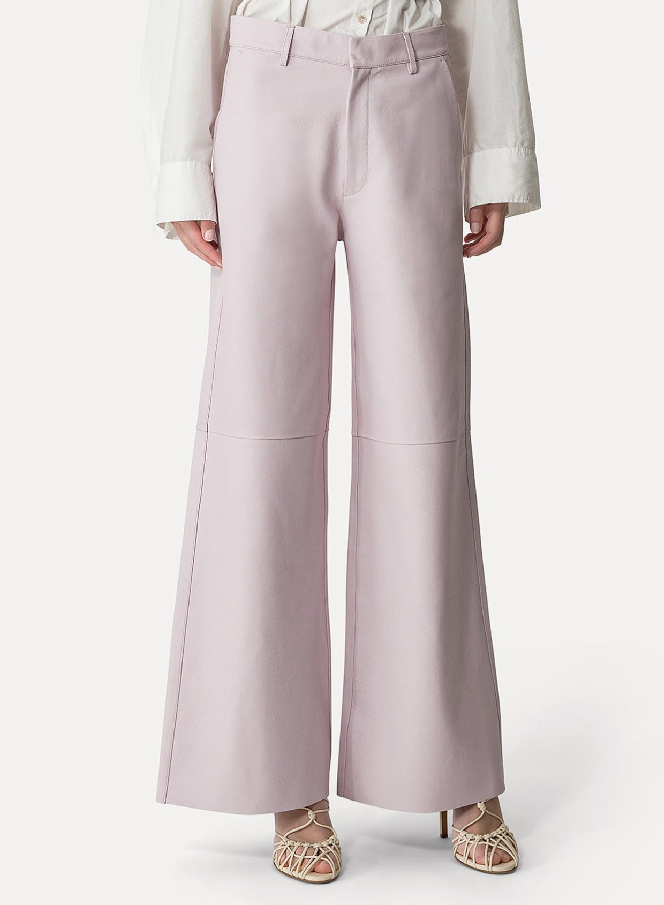 Loose-fitting leather trousers - Oyster