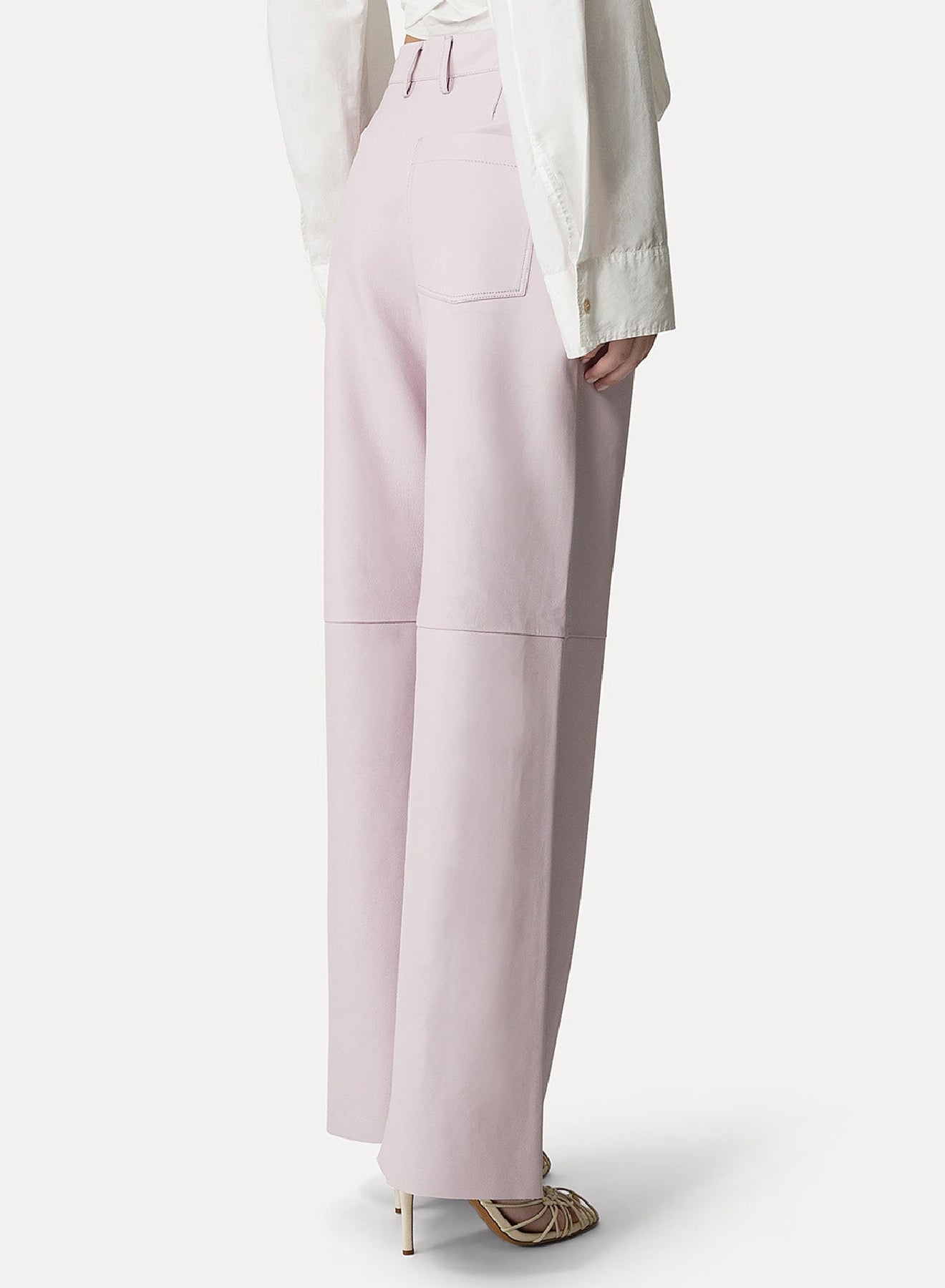 Loose-fitting leather trousers - Oyster