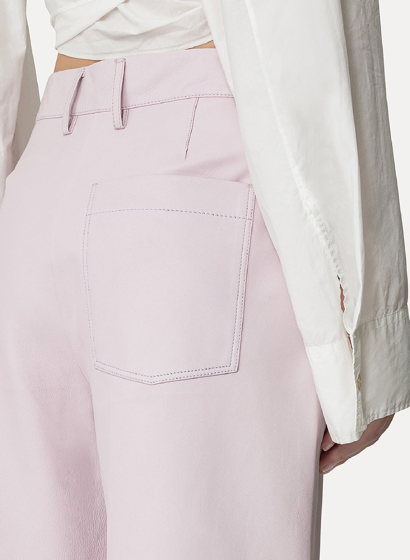 Loose-fitting leather trousers - Oyster