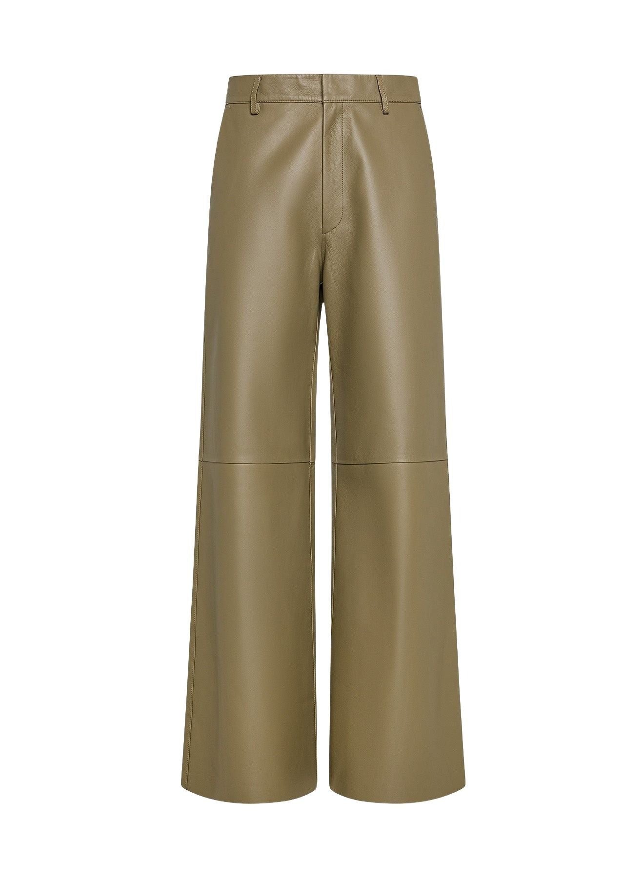 Wide-leg leather trousers - Taupe