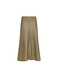 Jupe midi évasée en cuir - Taupe