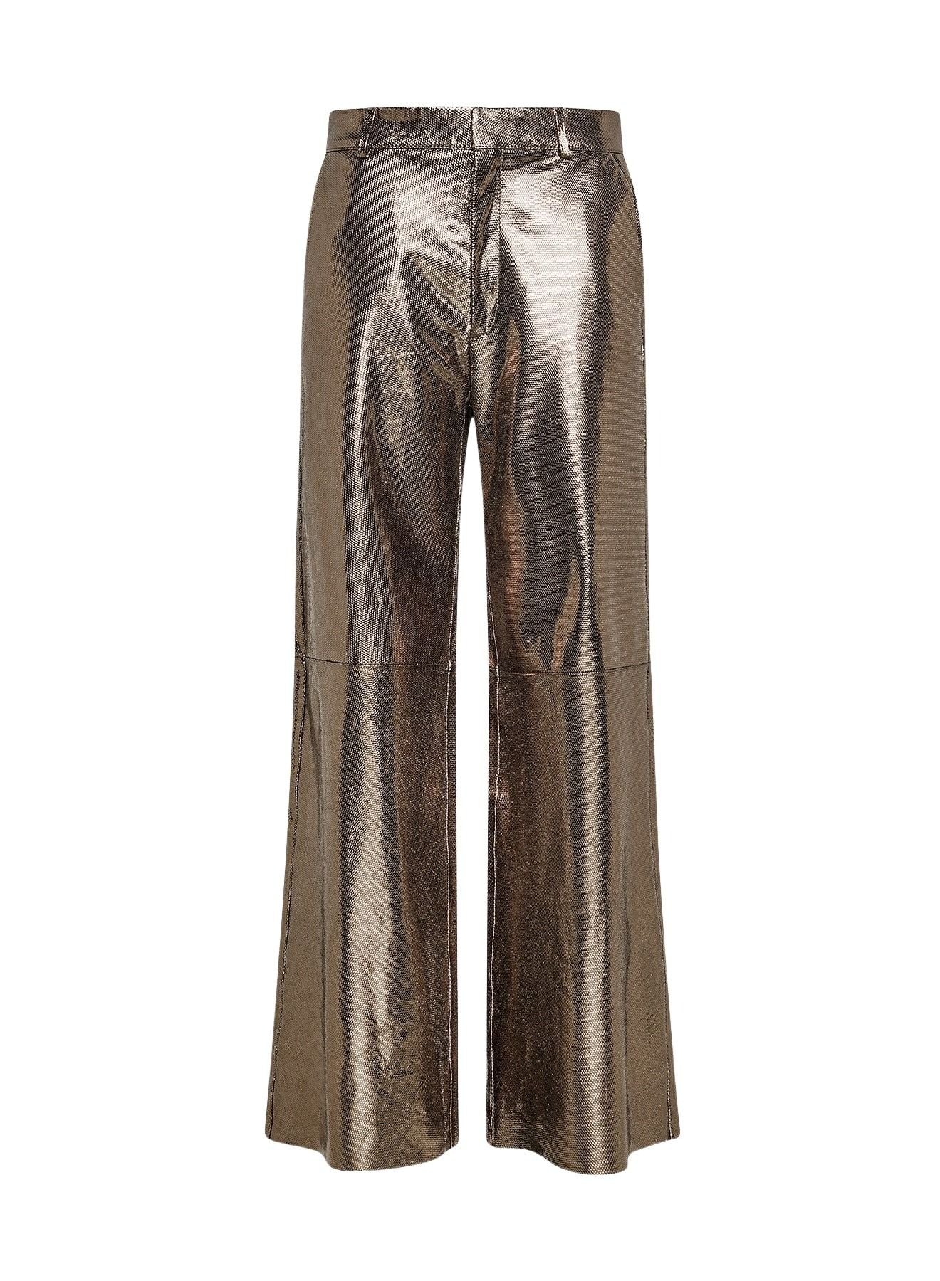 Pantalon ample effet nid d'abeille en cuir - Gun Metal