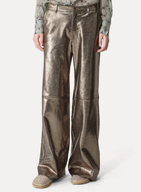 Pantalon ample effet nid d'abeille en cuir - Gun Metal