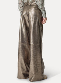 Pantalon ample effet nid d'abeille en cuir - Gun Metal