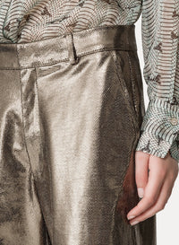 Pantalon ample effet nid d'abeille en cuir - Gun Metal