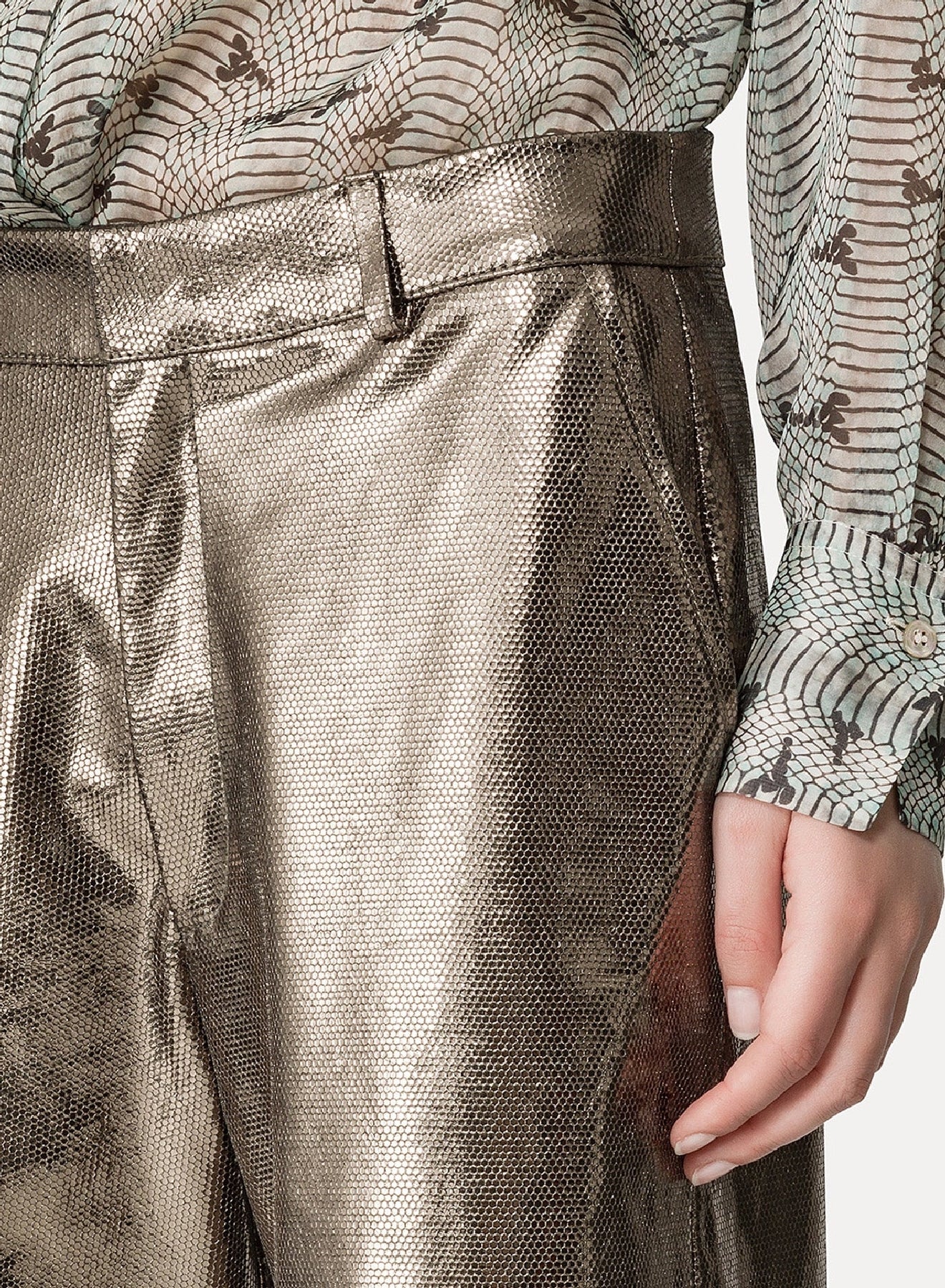 Pantalon ample effet nid d'abeille en cuir - Gun Metal