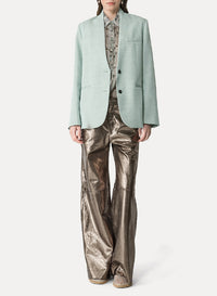 Pantalon ample effet nid d'abeille en cuir - Gun Metal