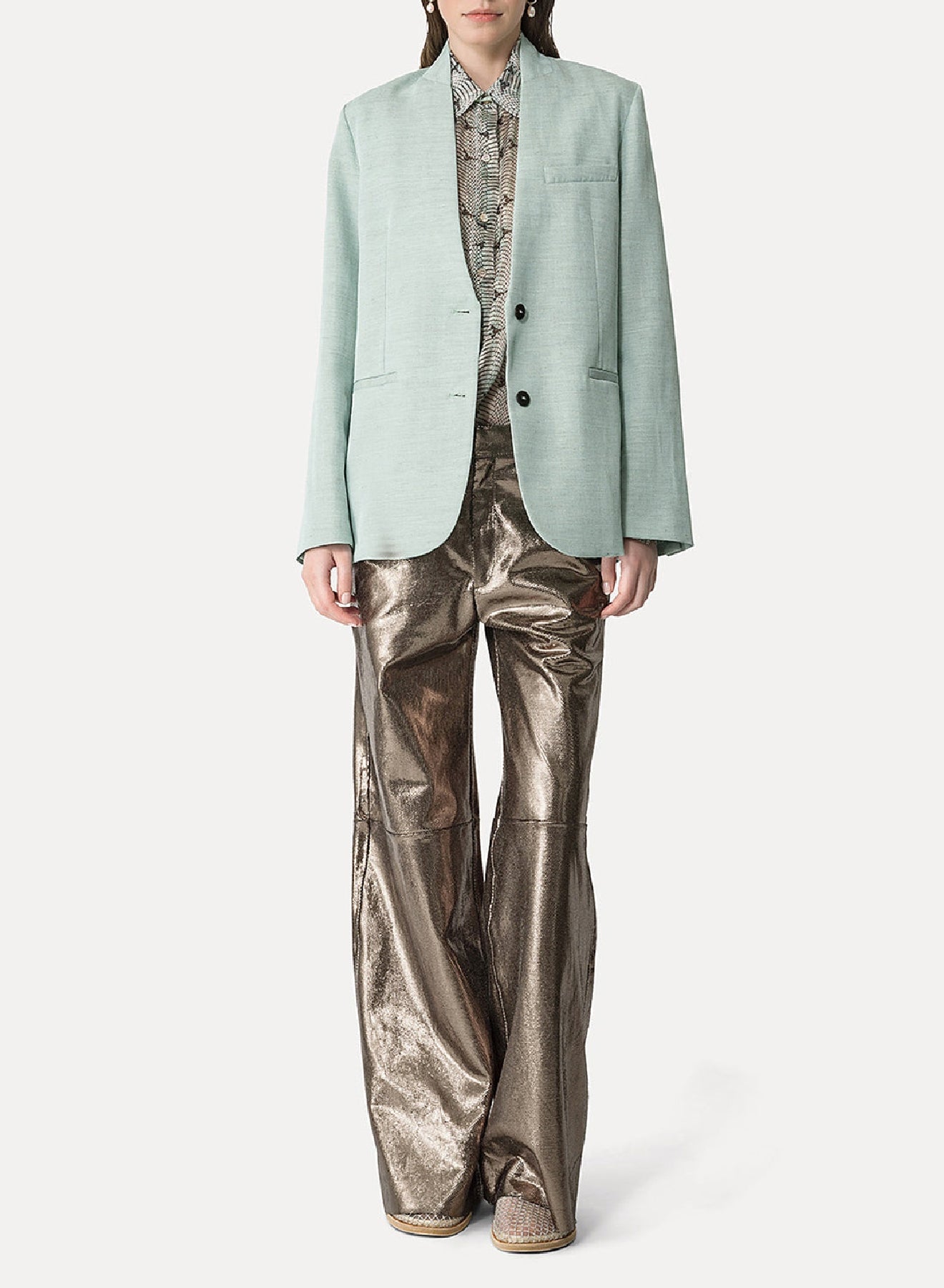 Pantalon ample effet nid d'abeille en cuir - Gun Metal