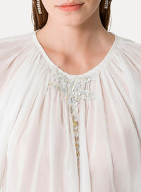 Chemise brodée Pearl Suite en soie mélangée - Bianco