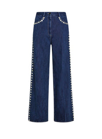 Pantalon 5 poches en coton Denim Cavalry brodé - Indigo