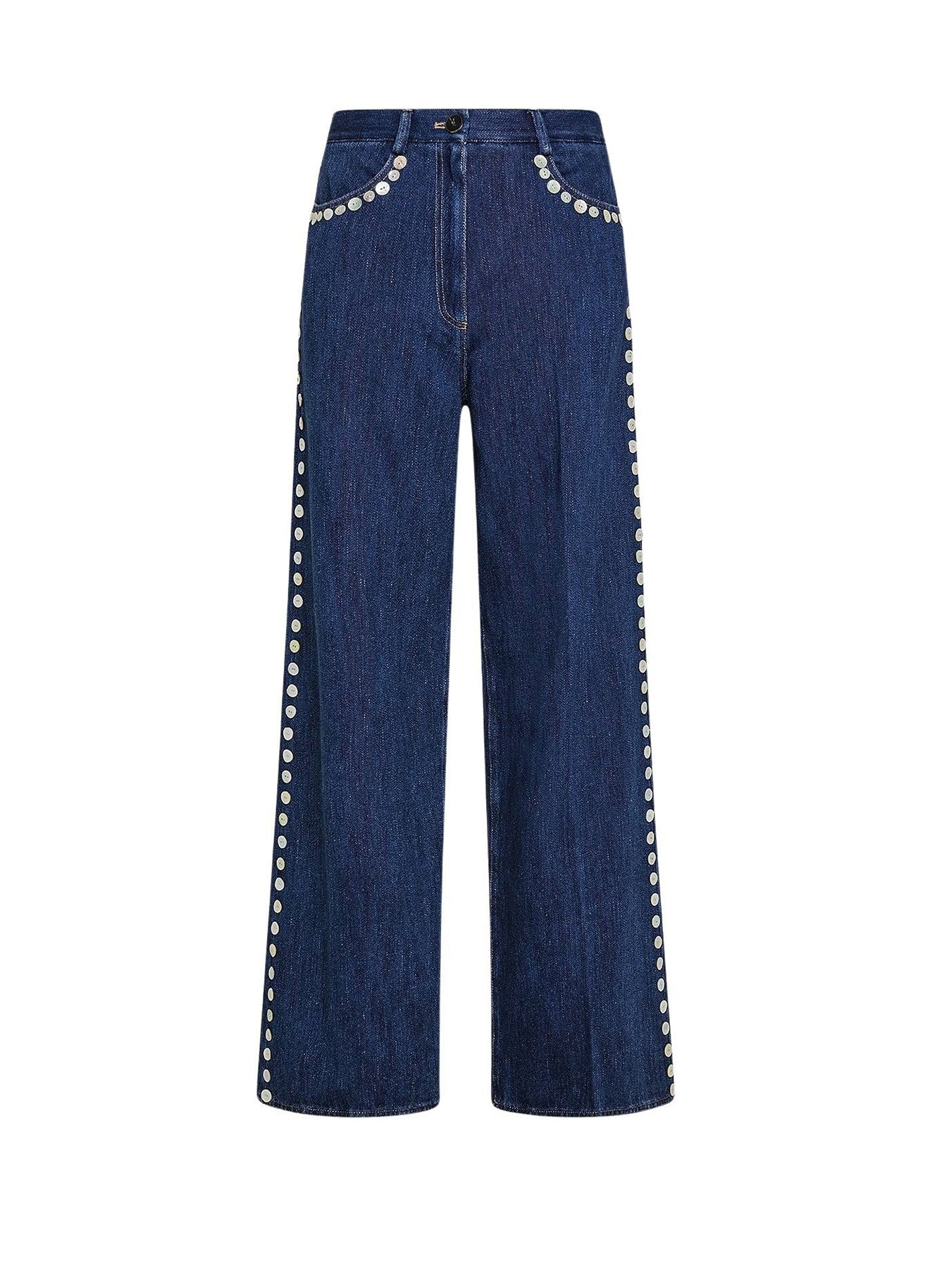 Pantalon 5 poches en coton Denim Cavalry brodé - Indigo