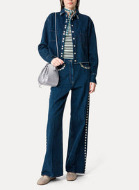 Pantalon 5 poches en coton Denim Cavalry brodé - Indigo