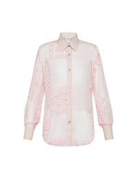 Oversized shirt with leather patchwork - Oyster