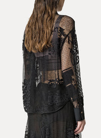 Oversized shirt with leather patchwork - Oyster