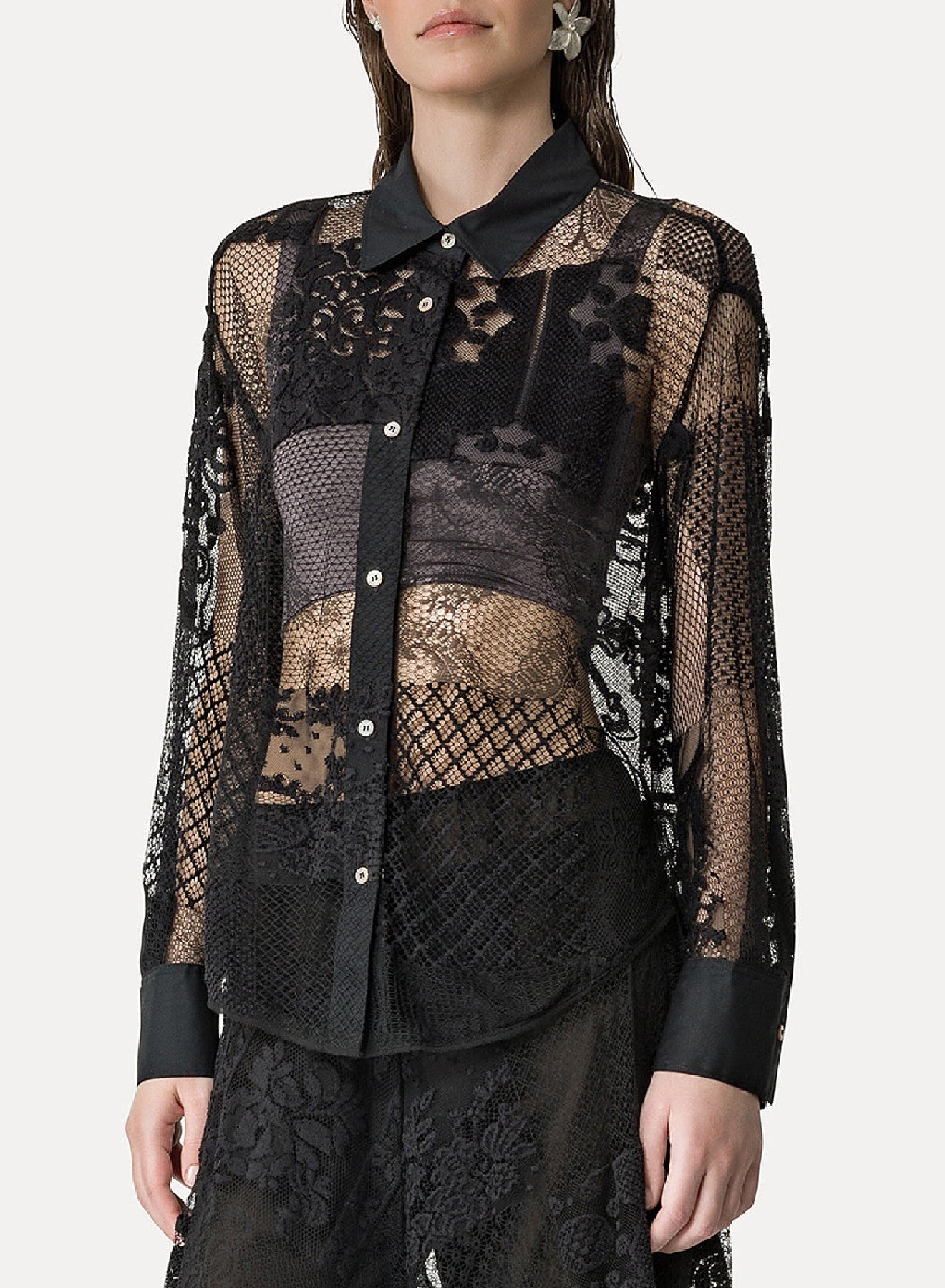 Chemise oversize avec patchwork - Nero