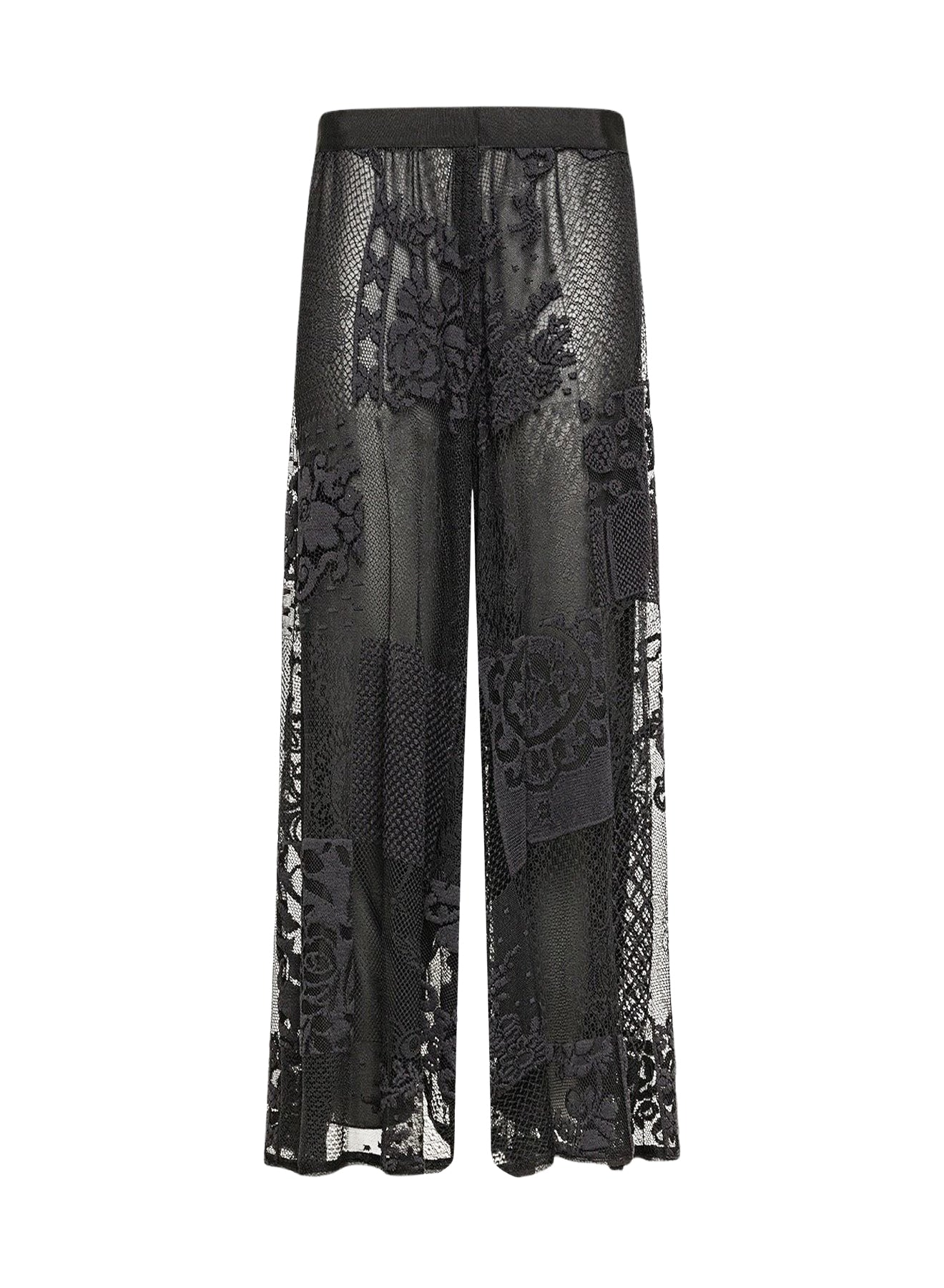 Trousers with leather patchwork - Nero