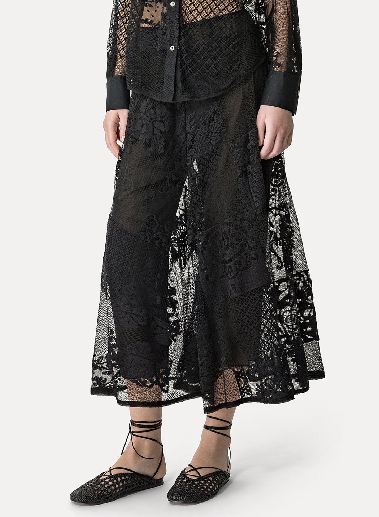 Trousers with leather patchwork - Nero