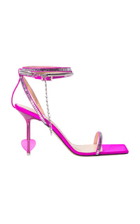 Heart Shaped 95 heeled sandals in silk & rhinestone - Fuchsia