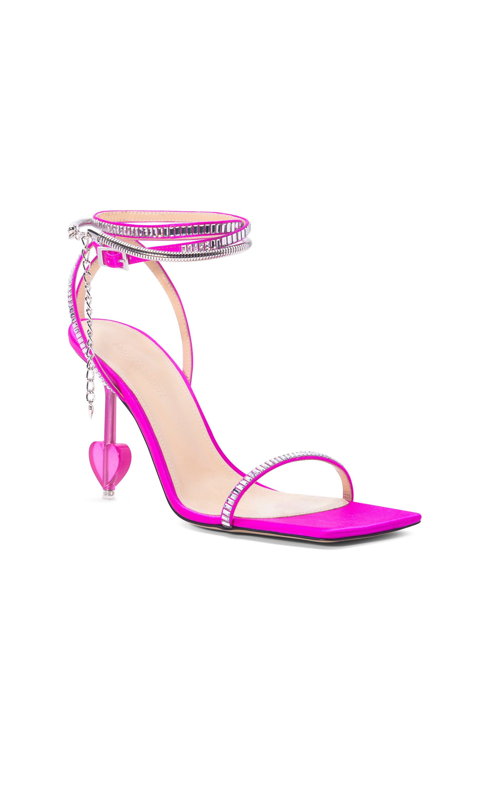 Heart Shaped 95 heeled sandals in silk & rhinestone - Fuchsia