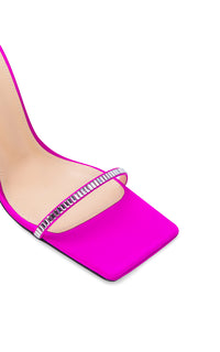 Heart Shaped 95 heeled sandals in silk & rhinestone - Fuchsia