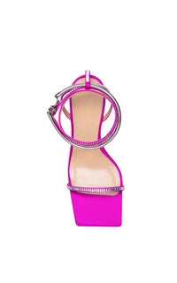 Heart Shaped 95 heeled sandals in silk & rhinestone - Fuchsia