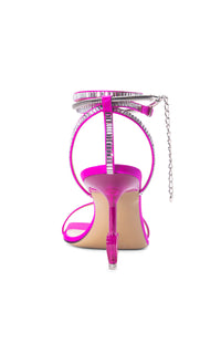 Heart Shaped 95 heeled sandals in silk & rhinestone - Fuchsia