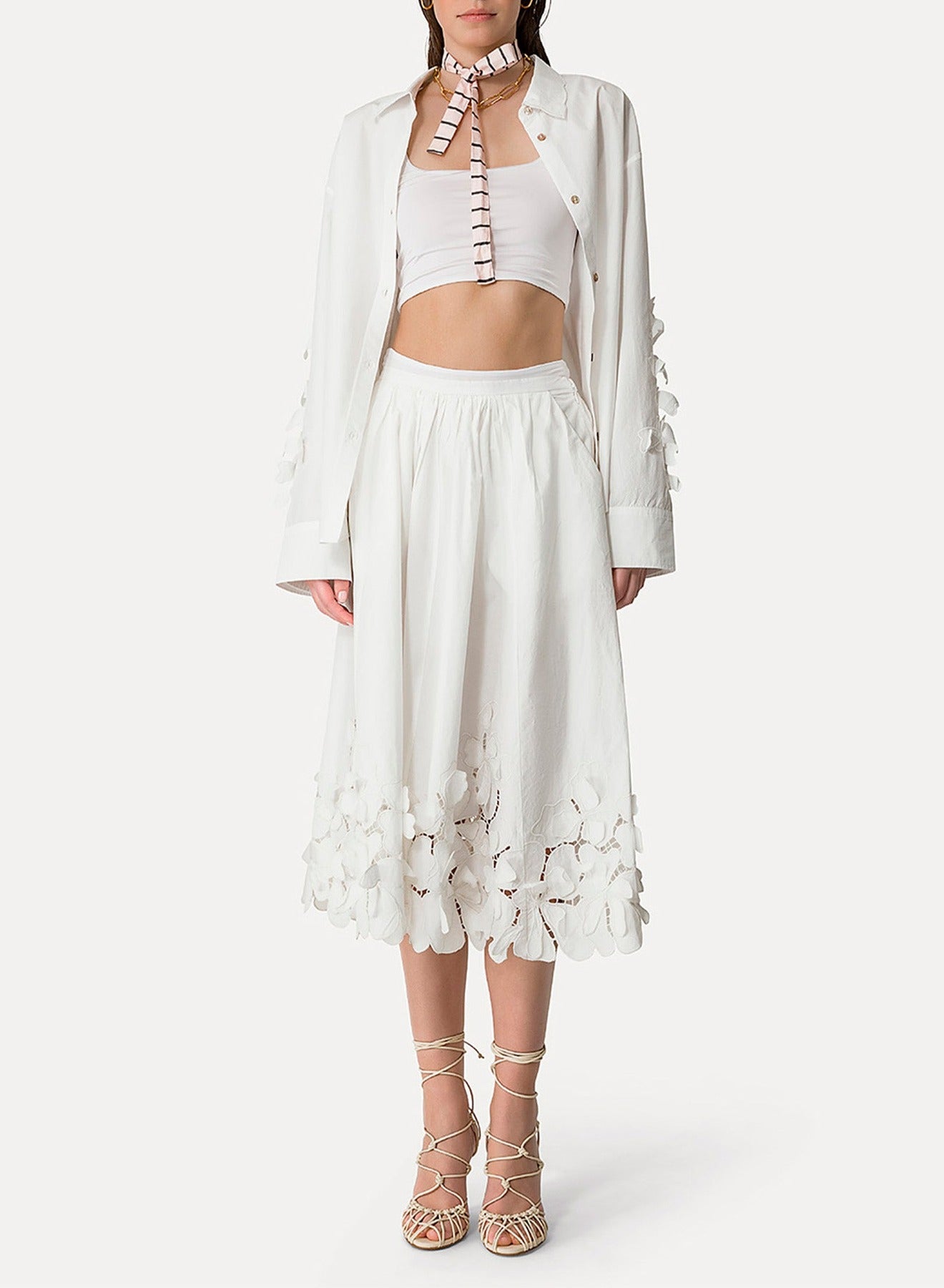 Jupe en soie brodée En Fleur - Bianco