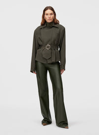 MILITARY GREEN LEATHER PANTS