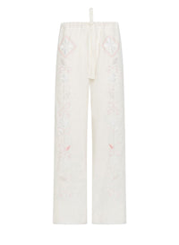 Linen trousers with Oniric Blossom embroidery - Orchidea