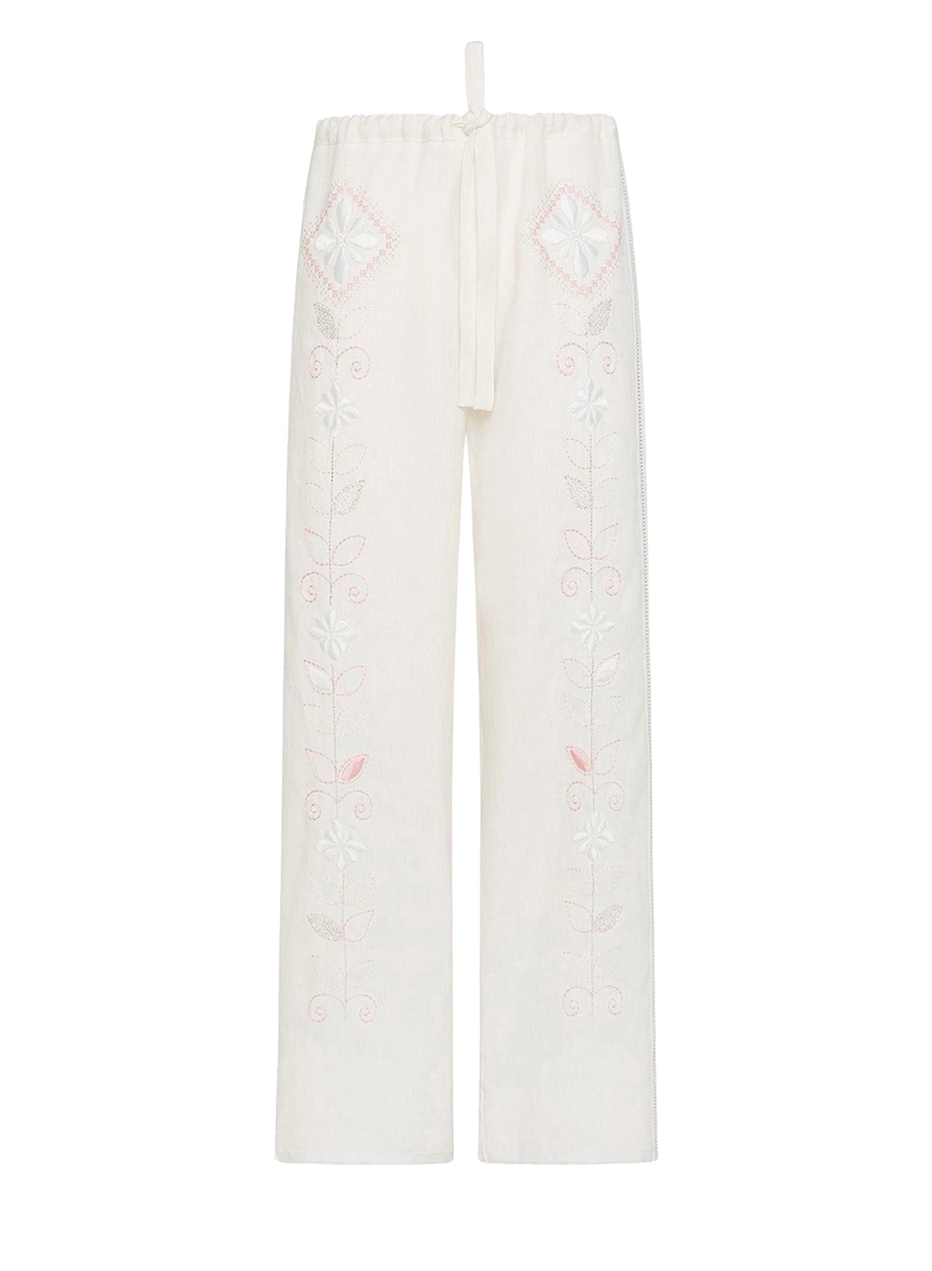 Linen trousers with Oniric Blossom embroidery - Orchidea