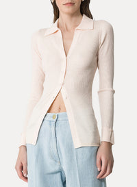 Cardigan polo en laine - Ivory