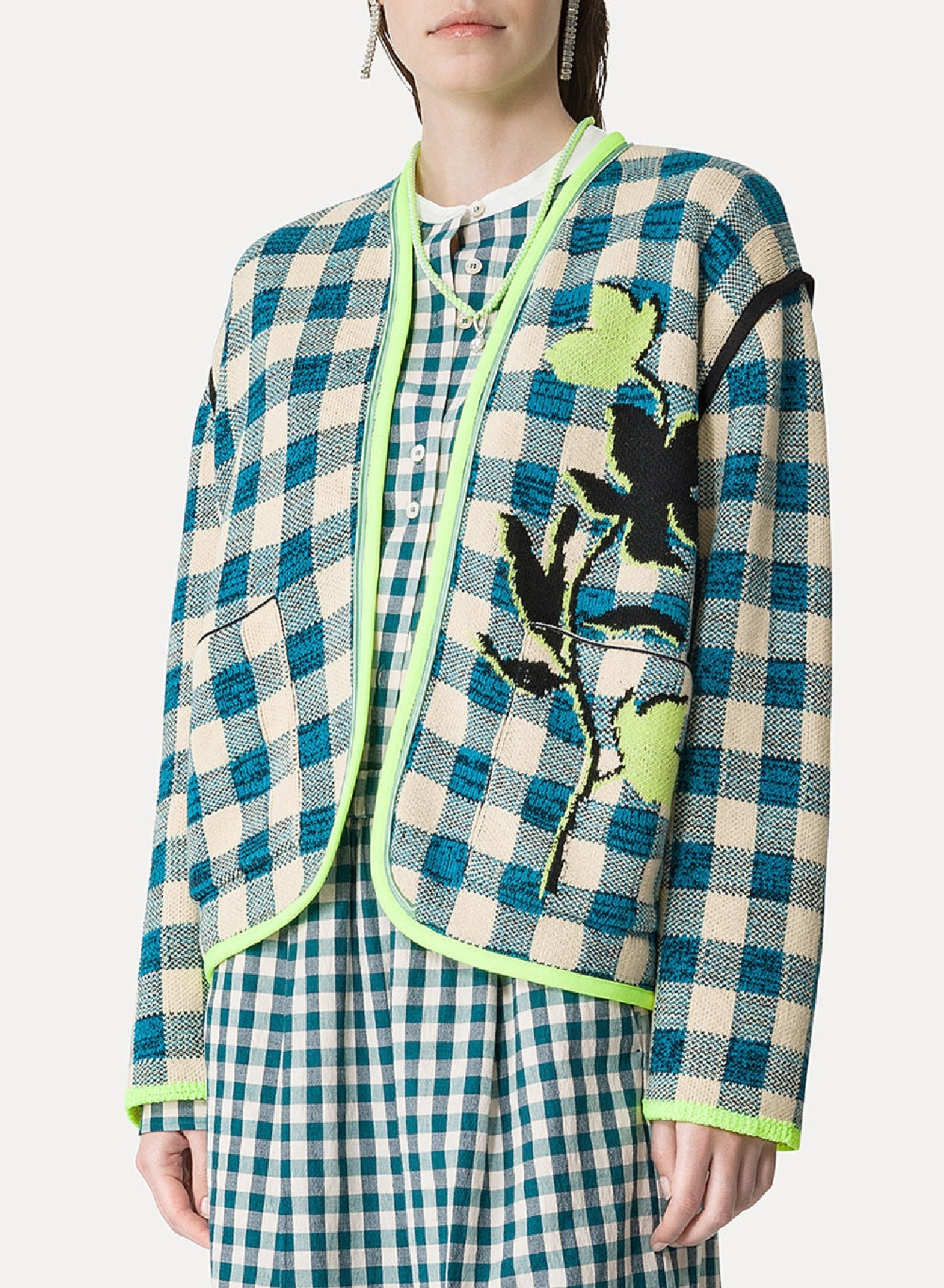 Veste à carreaux en laine - Peacock