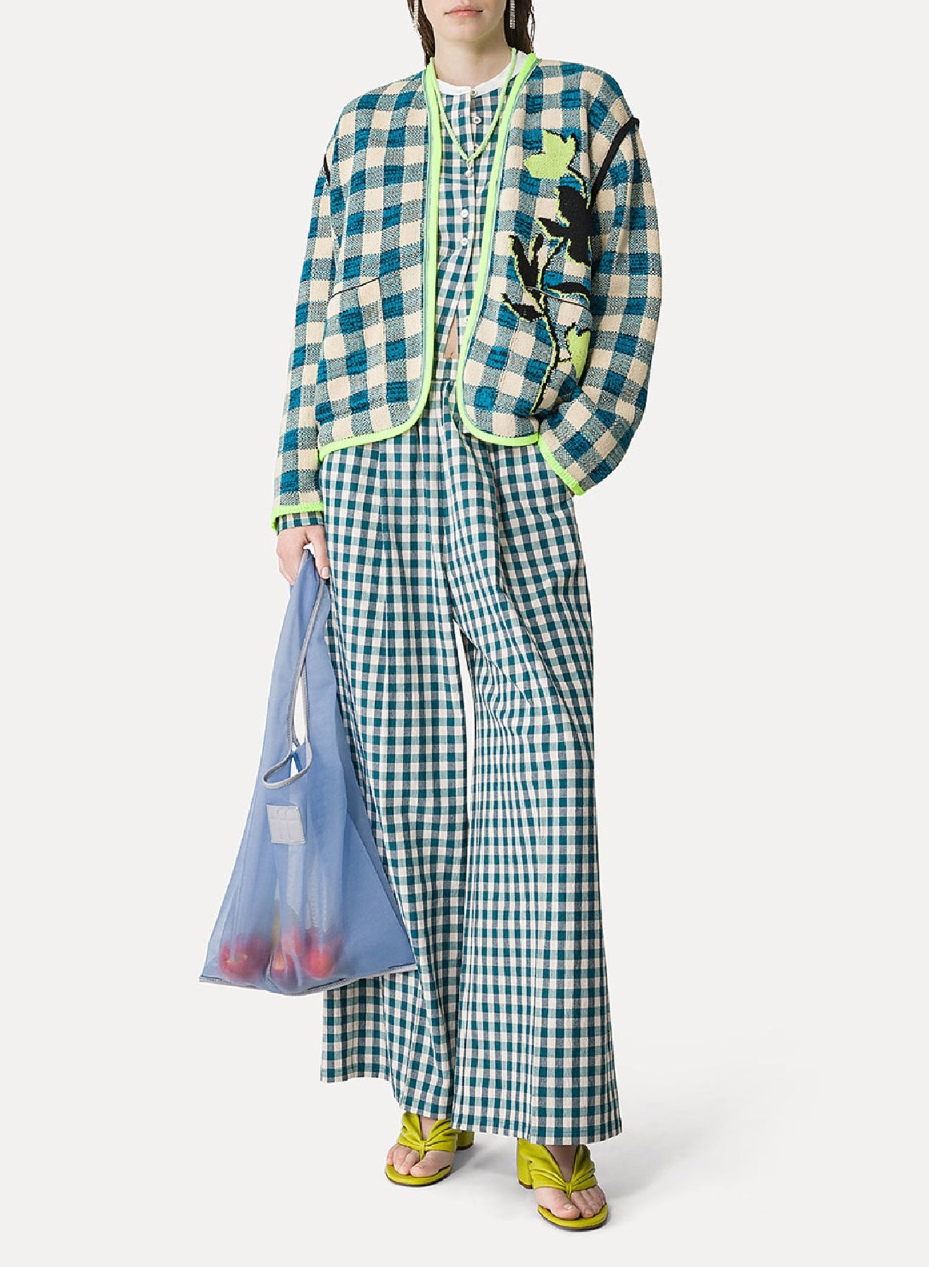 Veste à carreaux en laine - Peacock