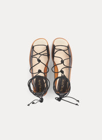 Sandales avec lacets tubulaires 35 en cuir - Nero