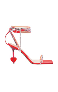 Heart Shaped 95 heeled sandals in silk & rhinestone - Red