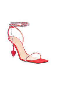 Heart Shaped 95 heeled sandals in silk & rhinestone - Red
