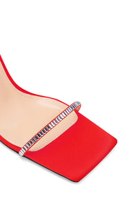 Heart Shaped 95 heeled sandals in silk & rhinestone - Red