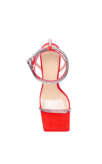Heart Shaped 95 heeled sandals in silk & rhinestone - Red