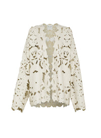 Jacket with "Poetic orchid" embroidery in leather - Orchidea