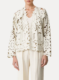 Jacket with "Poetic orchid" embroidery in leather - Orchidea