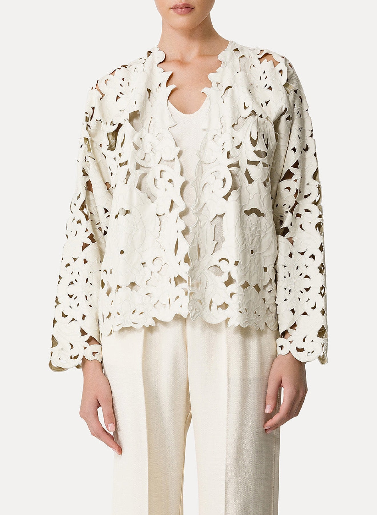 Jacket with "Poetic orchid" embroidery in leather - Orchidea