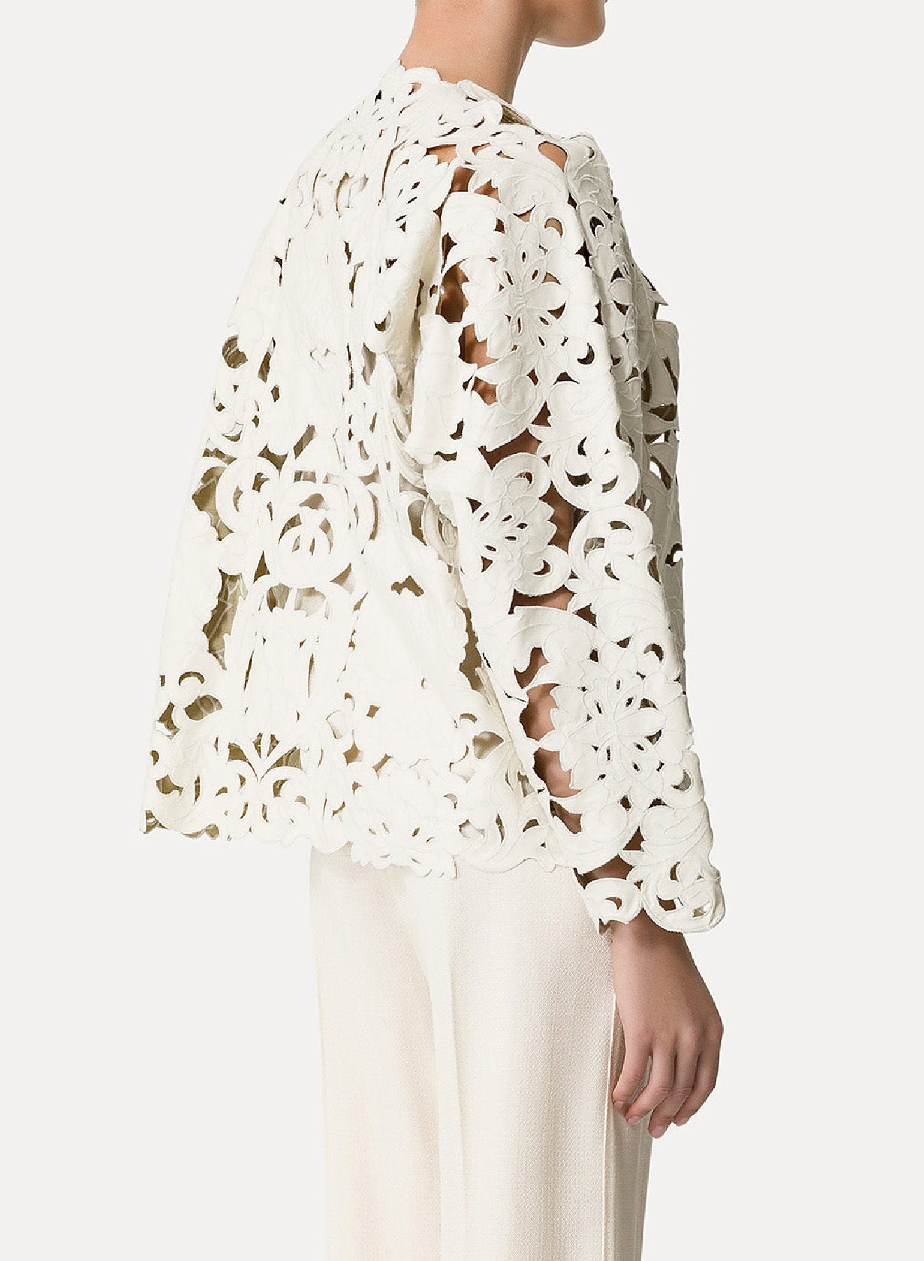 Jacket with "Poetic orchid" embroidery in leather - Orchidea