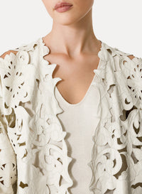 Jacket with "Poetic orchid" embroidery in leather - Orchidea