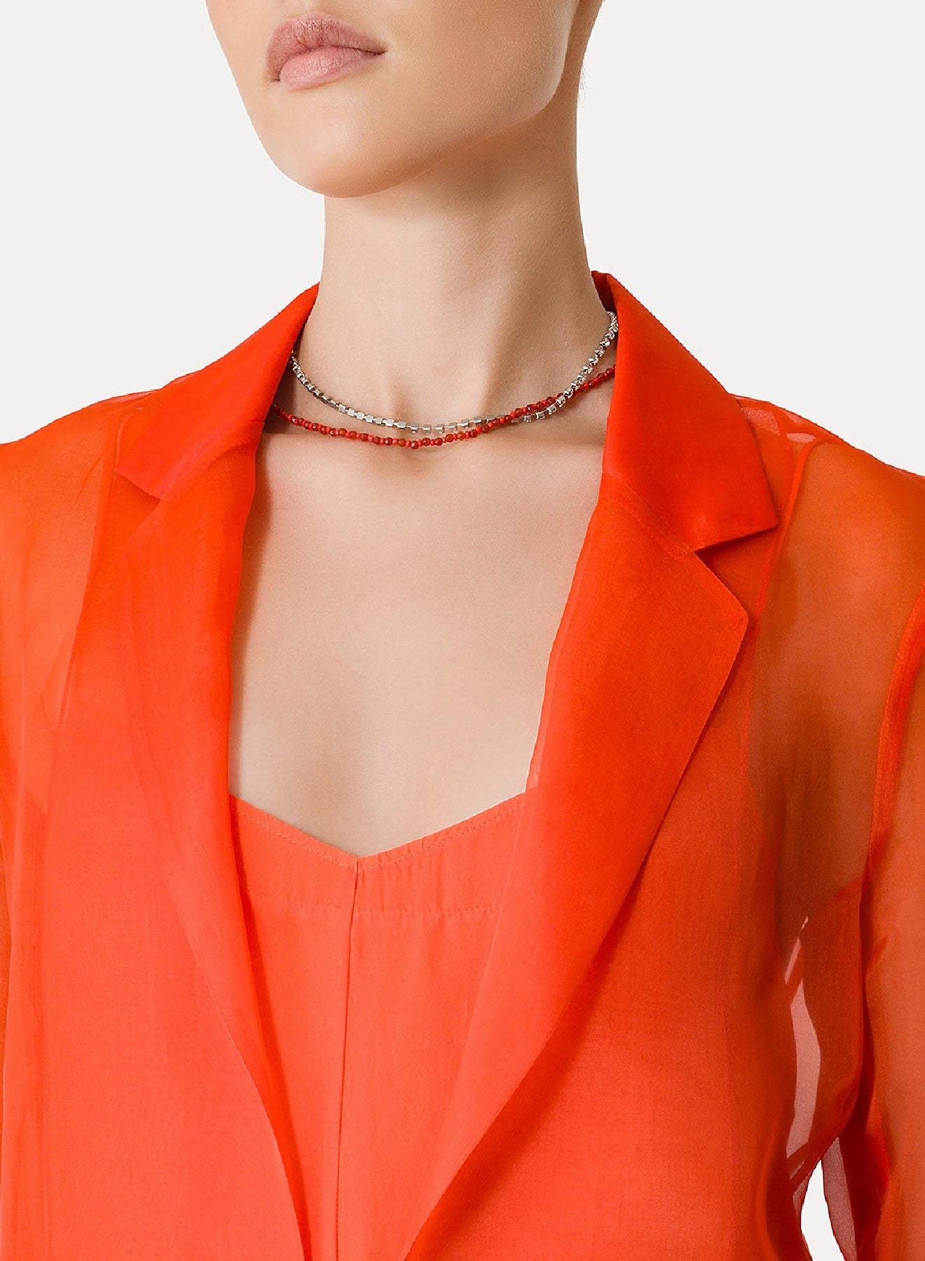 Tailored silk collar jacket - Papavero