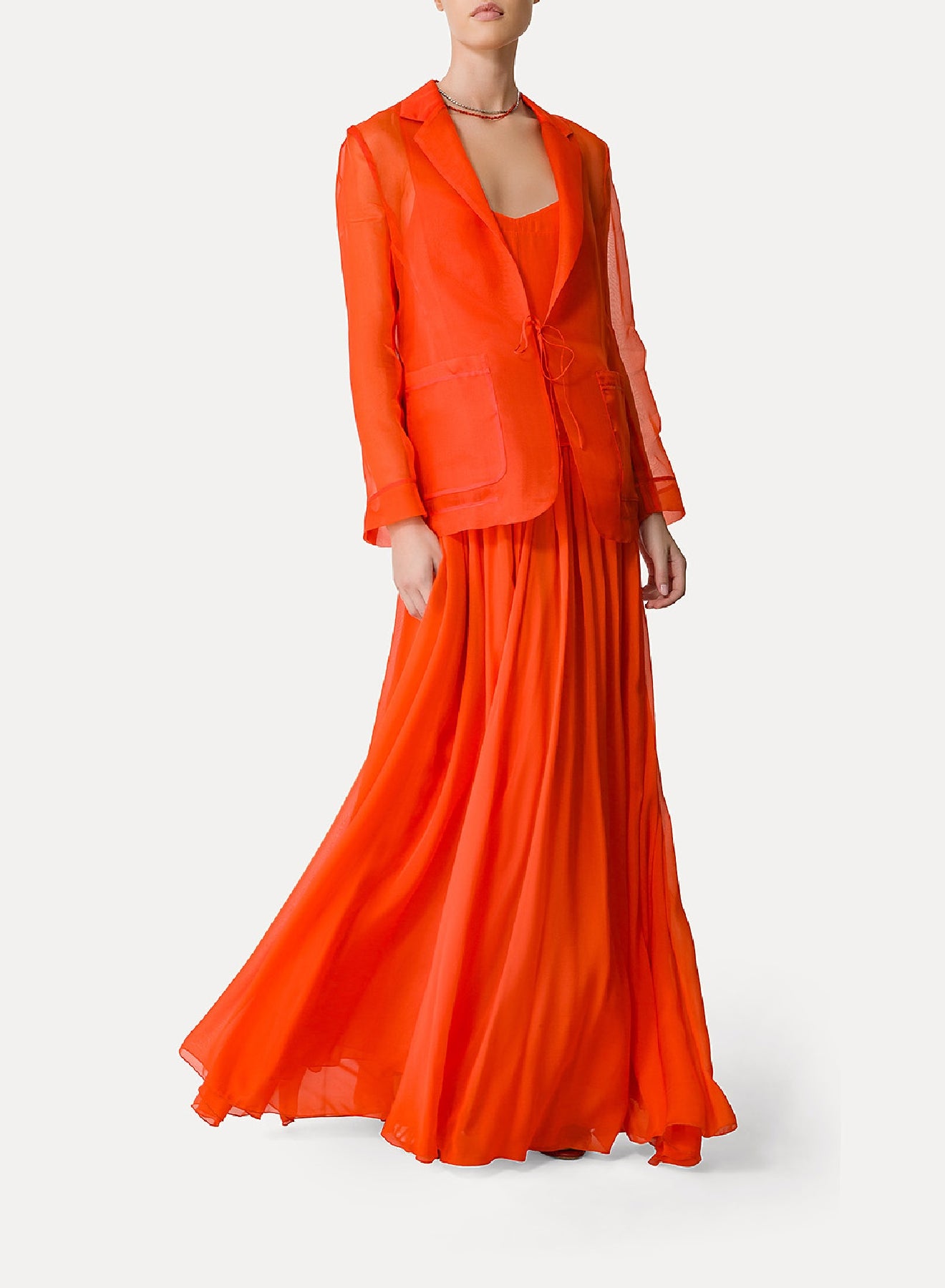 Tailored silk collar jacket - Papavero