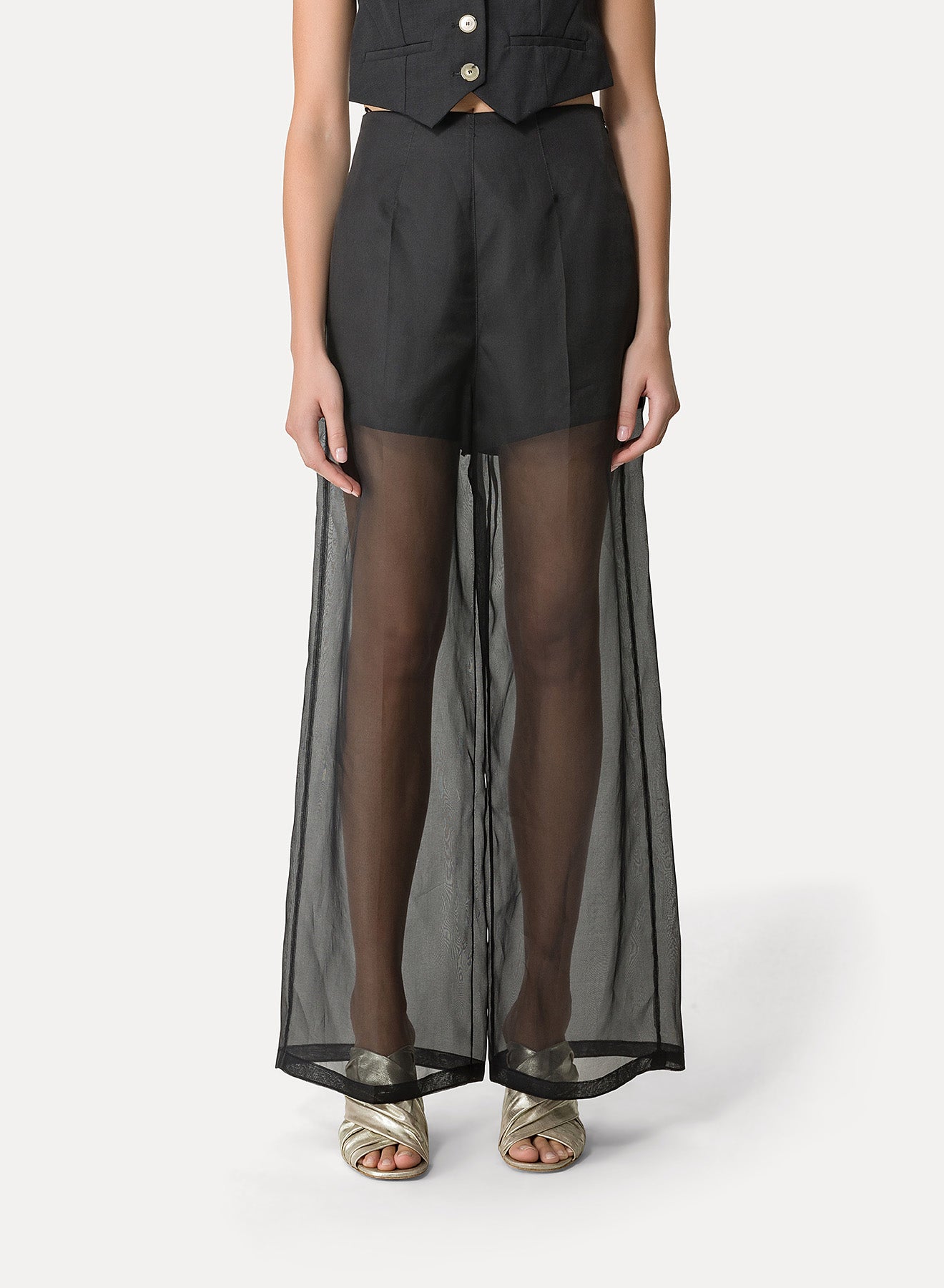 Pantalon à jambes larges en soie - Noir