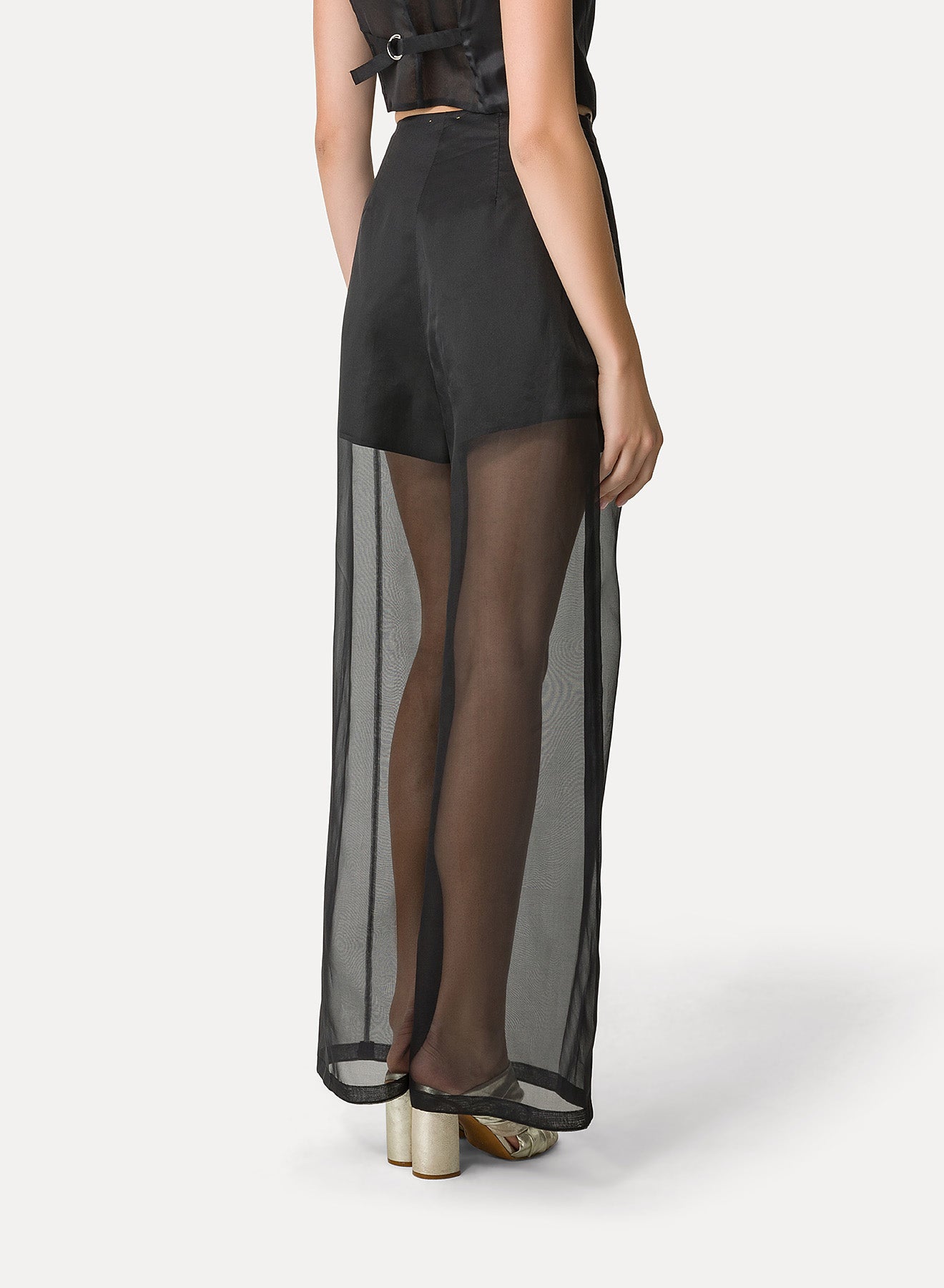 Pantalon à jambes larges en soie - Noir