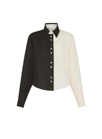 Chemise color block en lin - Noir