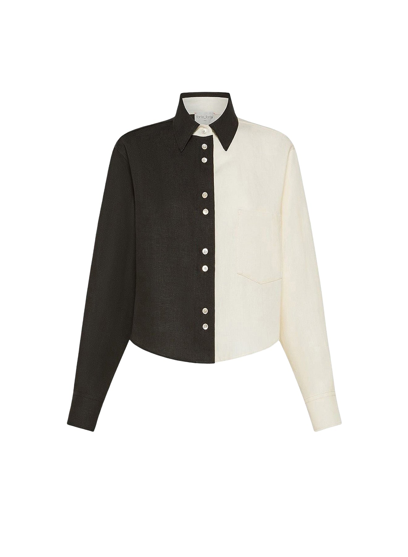 Chemise color block en lin - Noir