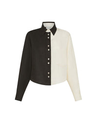 Chemise en lin bicolore - Noir